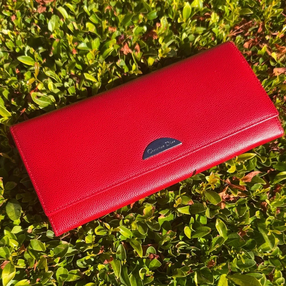 Christian Dior Red Leather Clutch or wallet